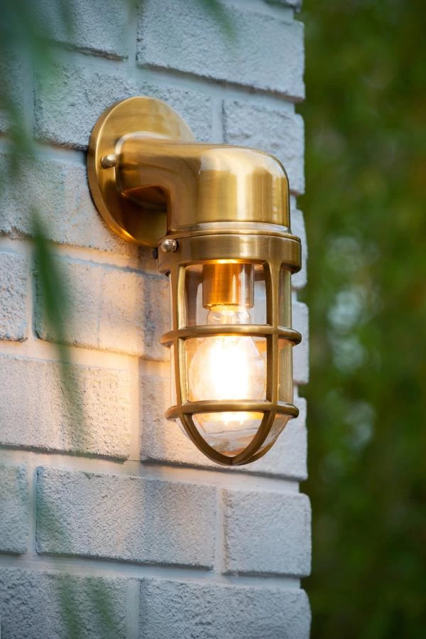 Lucide DUDLEY - Wall light Indoor/Outdoor - 1xE27 - IP44 - Matt Gold / Brass - ambiance 2